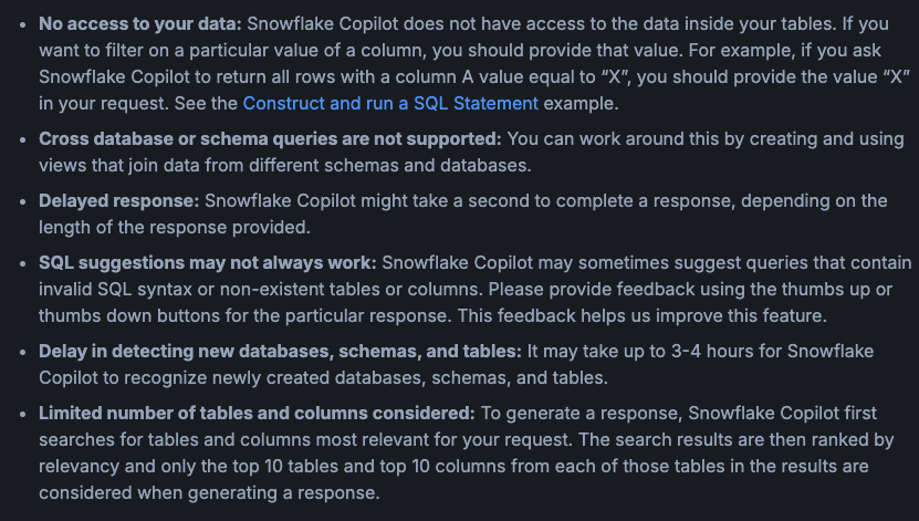 Screenshot from the Snowflake AI Copilot documentation
